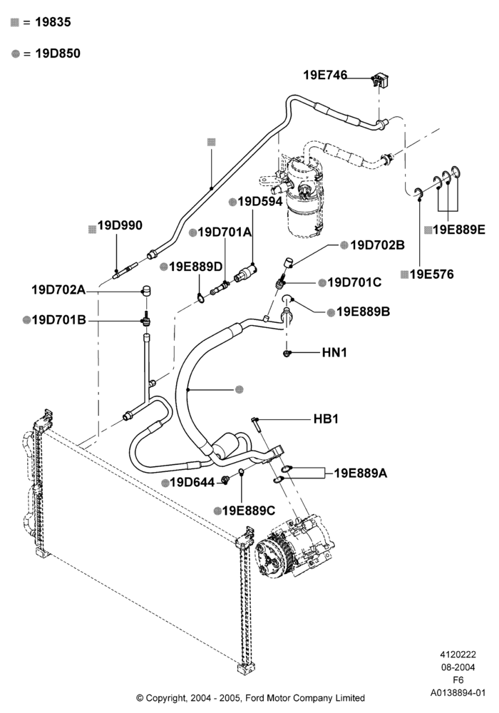 Схема Система кондиционирования, 5.4L 3V V8, Romeo 4.6 SOHC EFI; 23.08.2004–17.07.2006