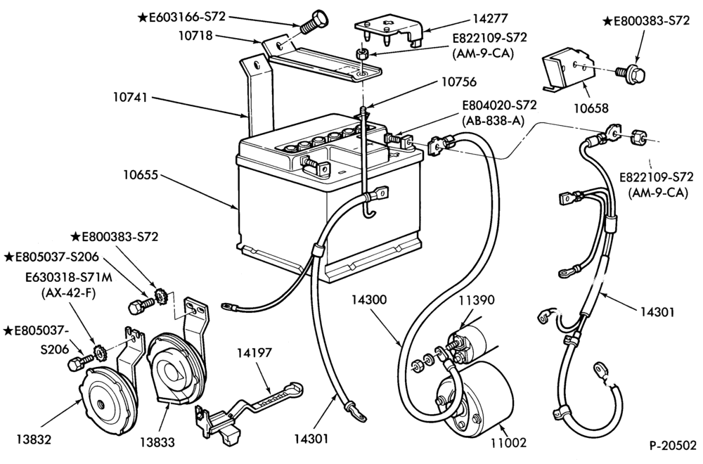 Схема ELECTRICAL SYSTEMS-Wiring system - horn, battery and related parts