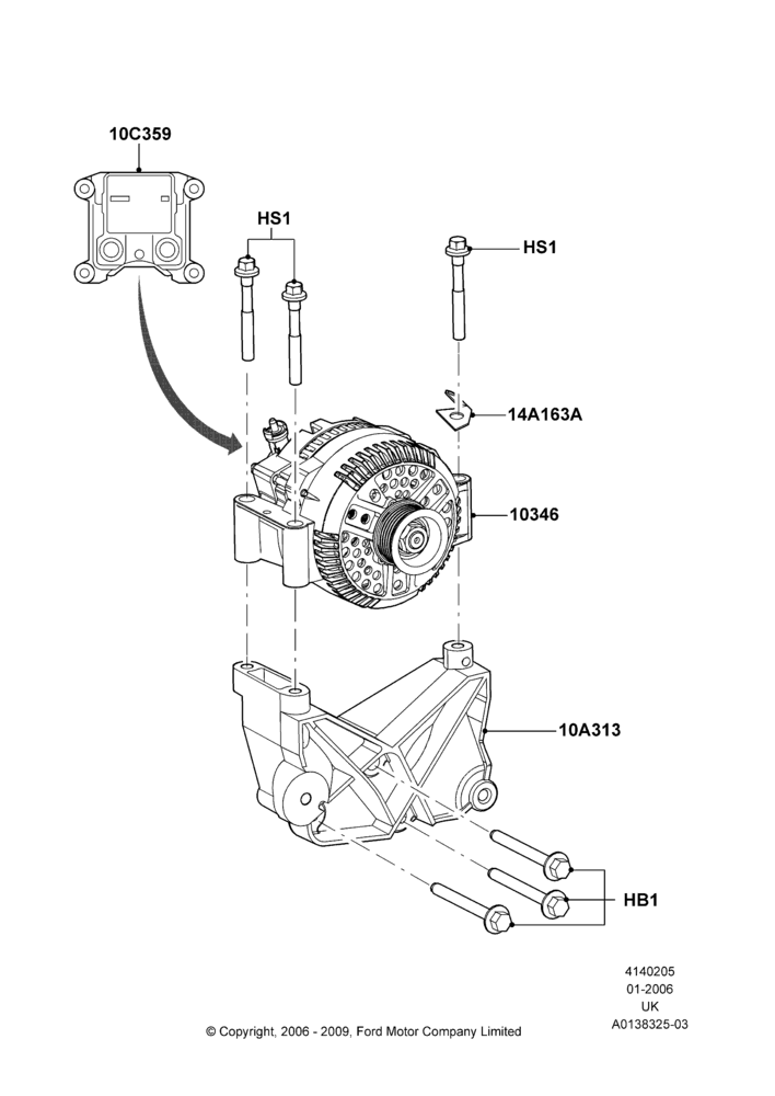 Схема Генератор и крепление, 4.0L V6 12V SOHC EFI; 30.01.2006–29.10.2010