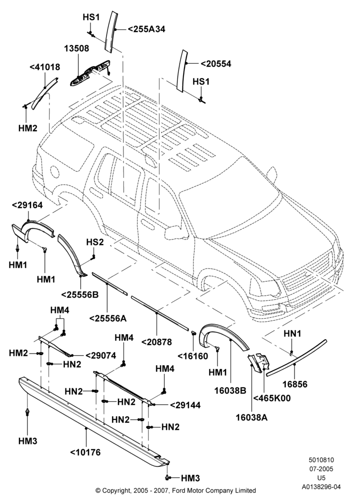 Схема Молдинги кузова, Eddie Bauer, Ford Series, Limited; 19.07.2005–16.12.2010