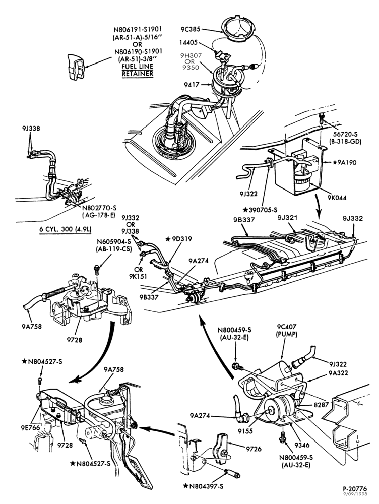 Схема 8 CYL. 7.5L - GAS-Fuel lines & related parts - E250 - midship tank