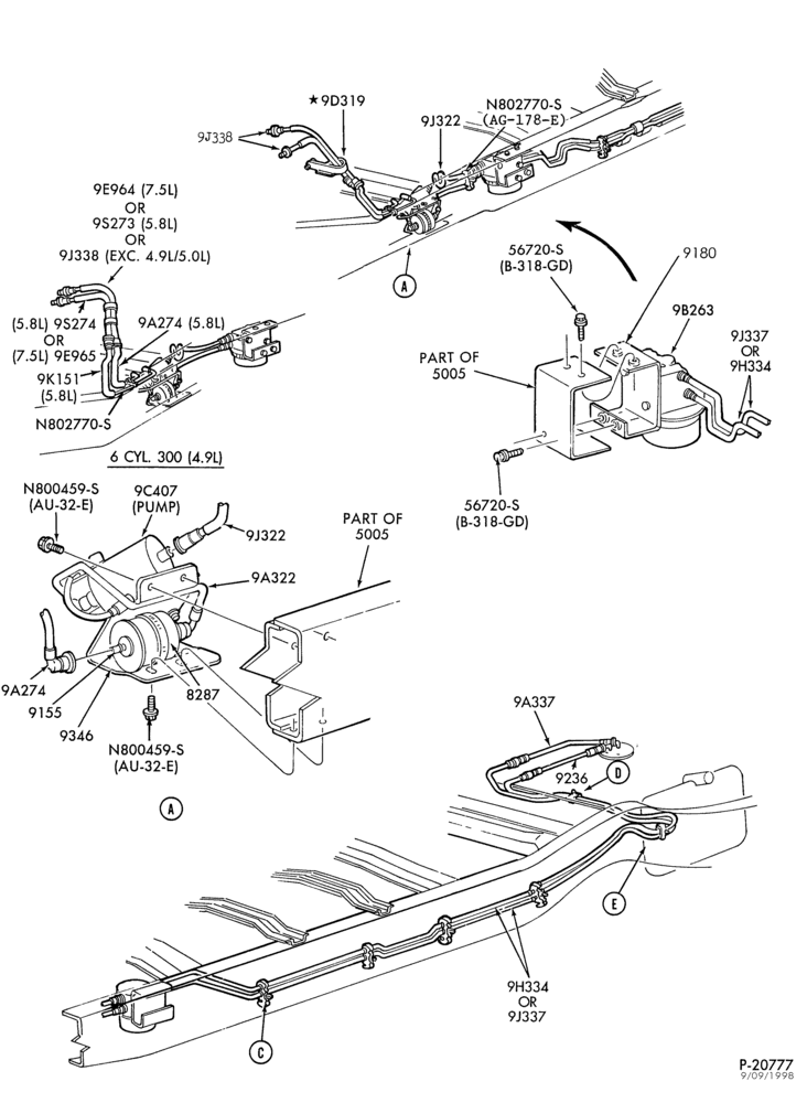Схема 8 CYL. 5.8L-Fuel lines & related parts - E150/250 - exc. 124" W/B - w/aft axle tank - Page A