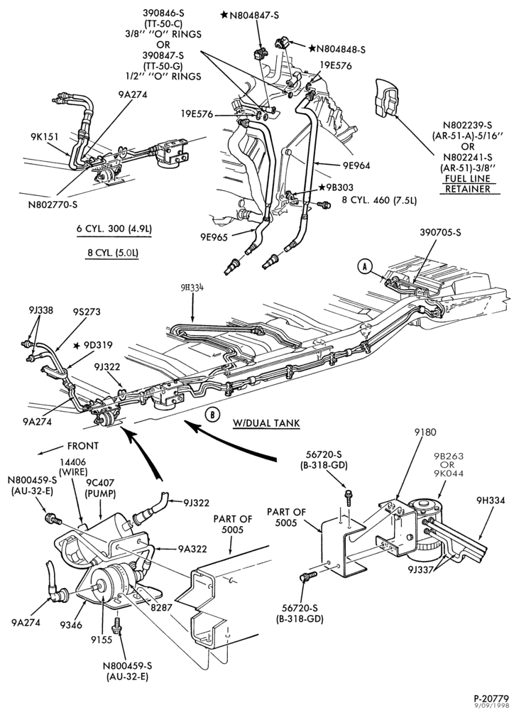 Схема 8 CYL. 5.8L-Fuel lines & related parts - E150/250 - exc. 124" W/B - w/dual tanks - Page A