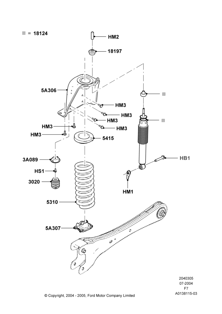 Схема Передние стойки и пружины, Ford 250 Series, Ford 350 Series, LHD 4WD (Part Time Drive); 19.07.2004–18.12.2006