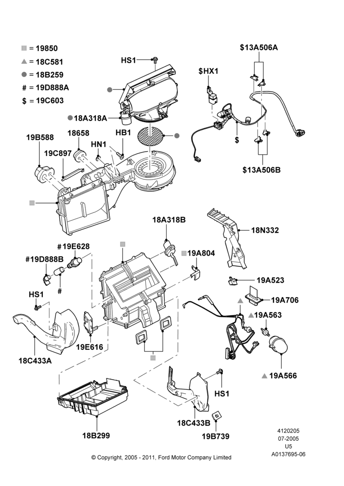 Схема Климат — наружные компоненты, Manual Air Conditioning; 19.07.2005–16.12.2010