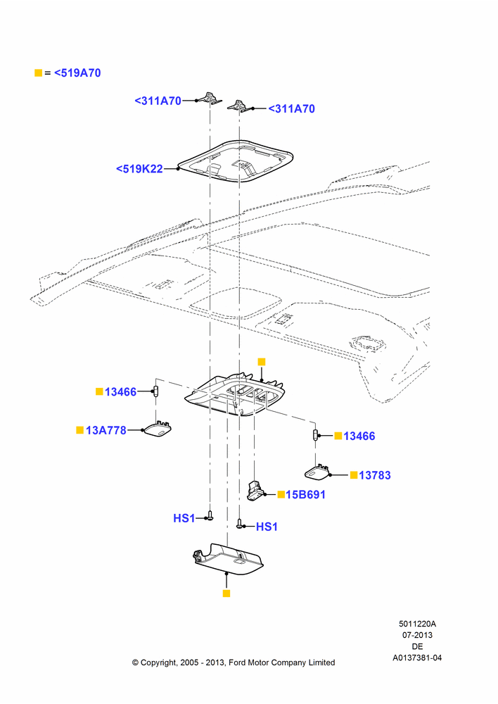 Схема Консоль потолочная, Ford Division Derivative; 01.08.2005–04.02.2009