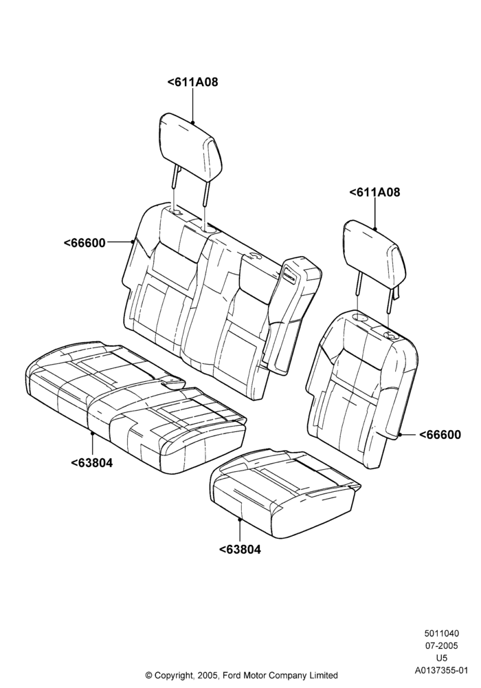 Схема Rear Seat Covers, 2nd Row 60/40 (3 P) Folding Seat; 19.07.2005–25.06.2007