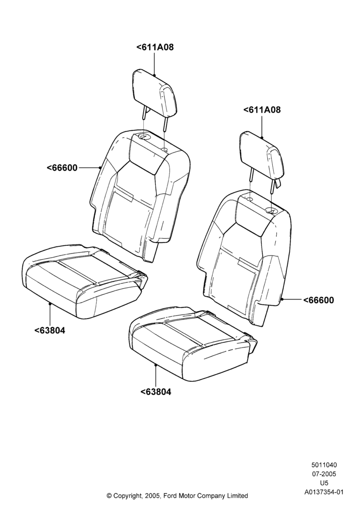 Схема Rear Seat Covers, 2nd Row Low Back Bucket Seats; 19.07.2005–25.06.2007