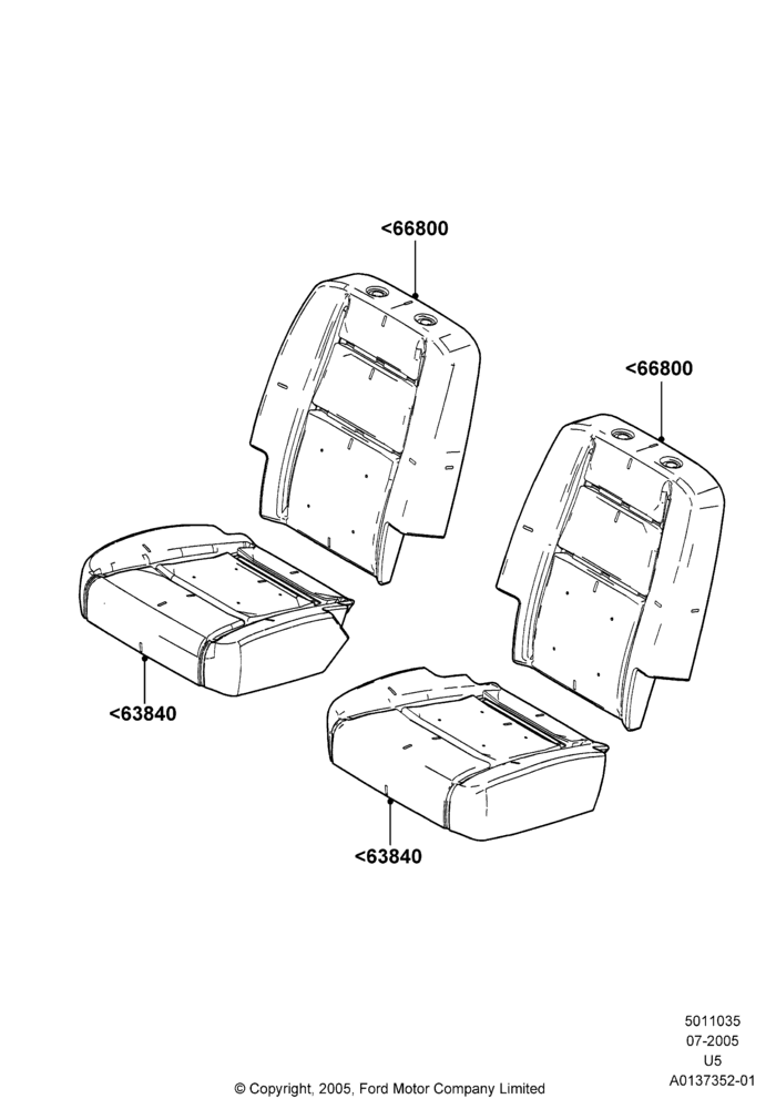 Схема Подушки и обогрев задних сидений, 2nd Row Low Back Bucket Seats; 19.07.2005–16.12.2010