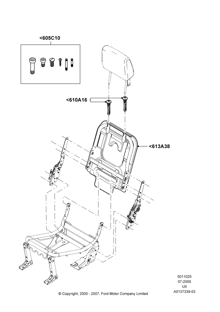 Схема Спинка заднего сиденья, 2nd Row 60/40 (3 P) Folding Seat, LH; 19.07.2005–16.12.2010