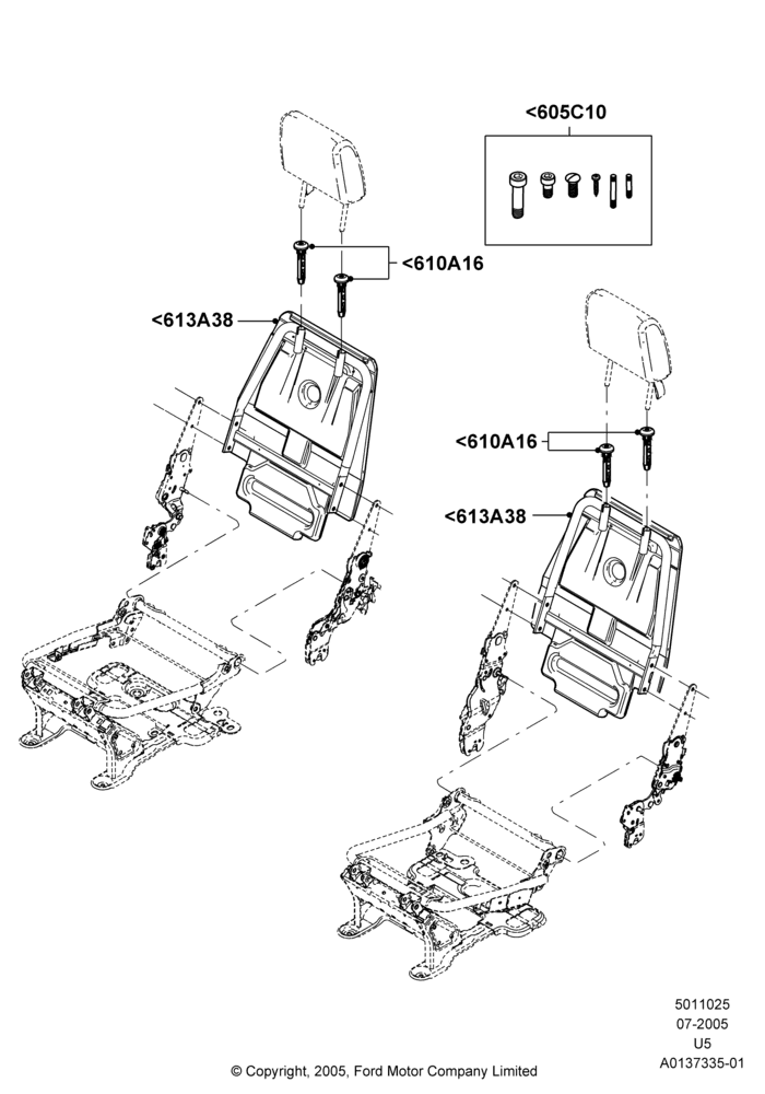Схема Спинка заднего сиденья, 2nd Row Low Back Bucket Seats; 19.07.2005–16.12.2010