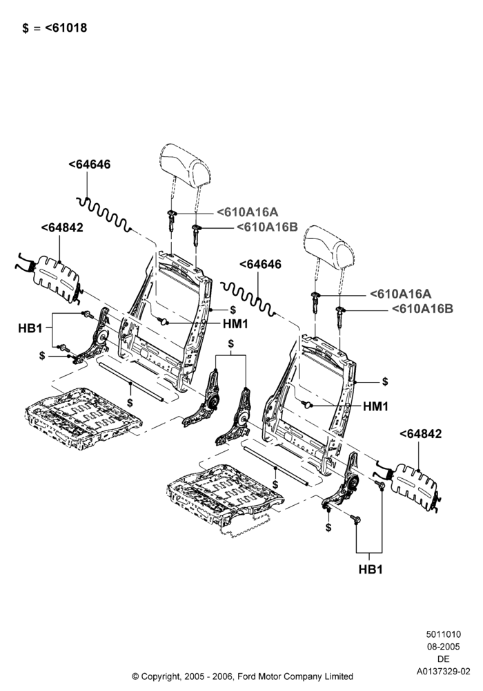 Схема Спинка переднего сиденья, Ford Division Derivative, Less LH Lumbar Support, Less RH Lumbar Support; 01.08.2005–30.08.2006
