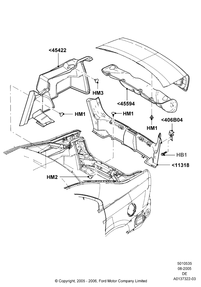 Схема Load Compartment Trim, Ford And Mercury Derivative; 01.08.2005–30.08.2006