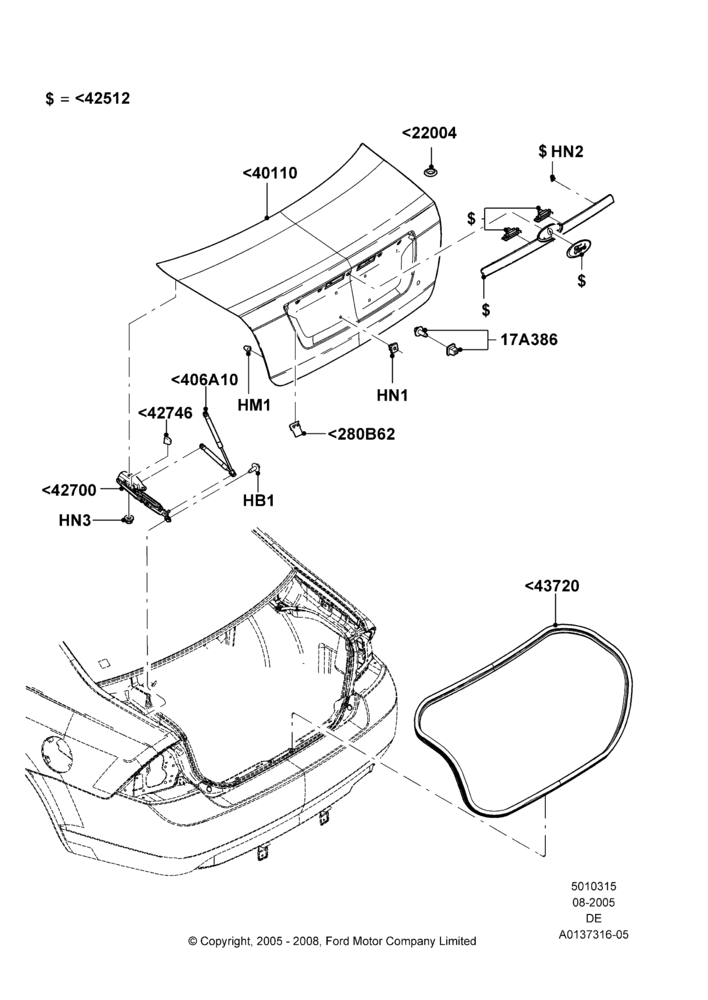Схема Дверь багажника, Ford Division Derivative; 01.08.2005–04.02.2009