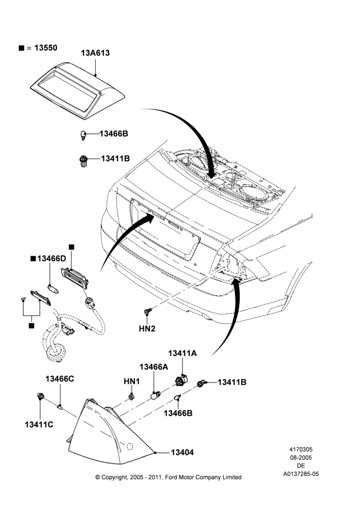 Схема Задние фонари, Ford Division Derivative; 01.08.2005–04.02.2009