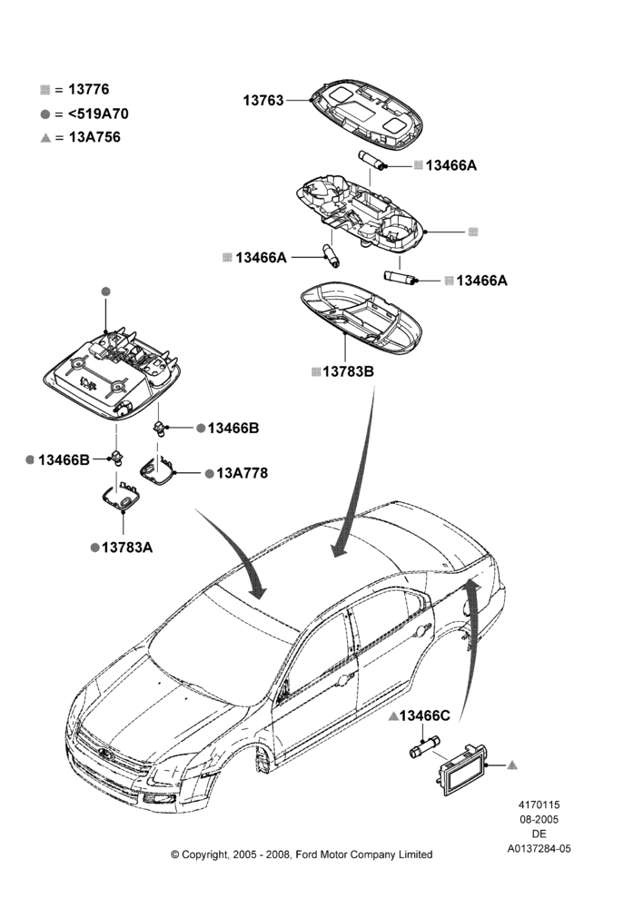 Схема Плафоны салона, Ford Division Derivative; 01.08.2005–16.07.2007