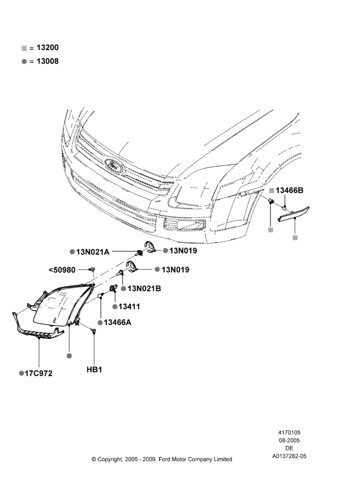 Схема Фары и передние указатели, Ford Division Derivative; 01.08.2005–04.02.2009