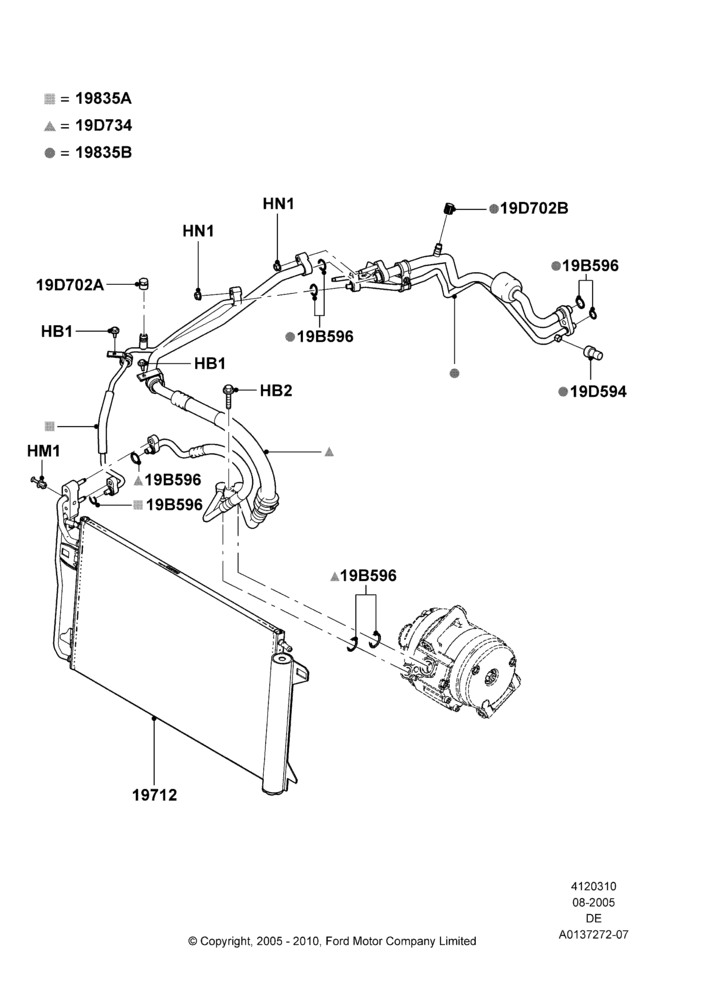 Схема Конденсатор и компрессор кондиционера, Condenser Assy; 01.08.2005–04.02.2009
