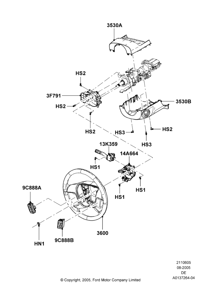 Схема Рулевое колесо, Ford Division Derivative; 01.08.2005–02.06.2008