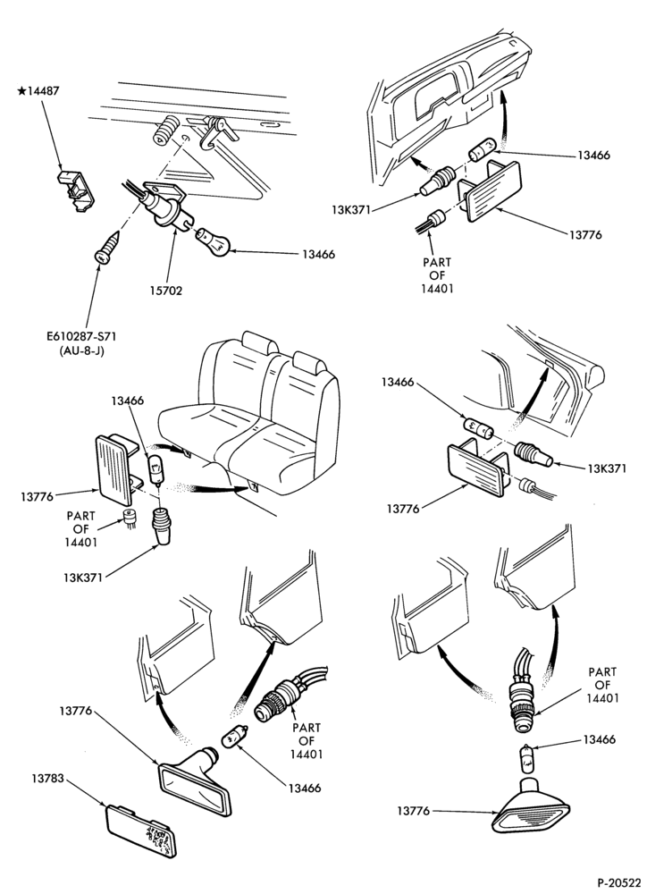 Схема LAMPS-Courtesy lamps & related parts