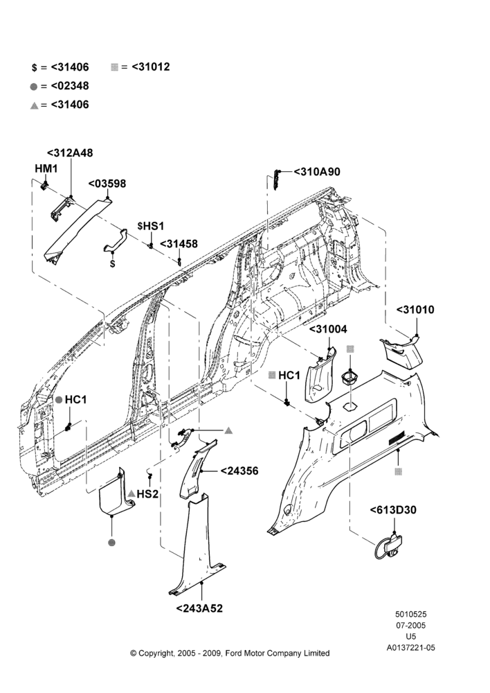 Схема Боковая отделка, Premium Sound System, With Audiophile Sound System, RH; 19.07.2005–16.12.2010