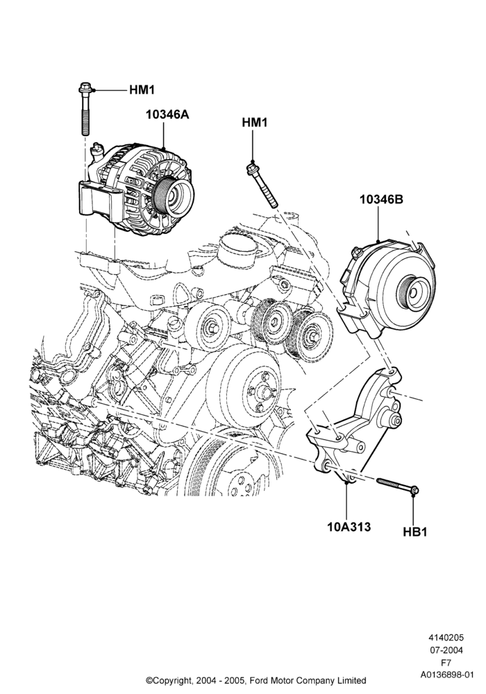 Схема Генератор и крепление, 6.0L OHV Diesel V8, Dual Heavy Duty Alternators; 19.07.2004–18.12.2006