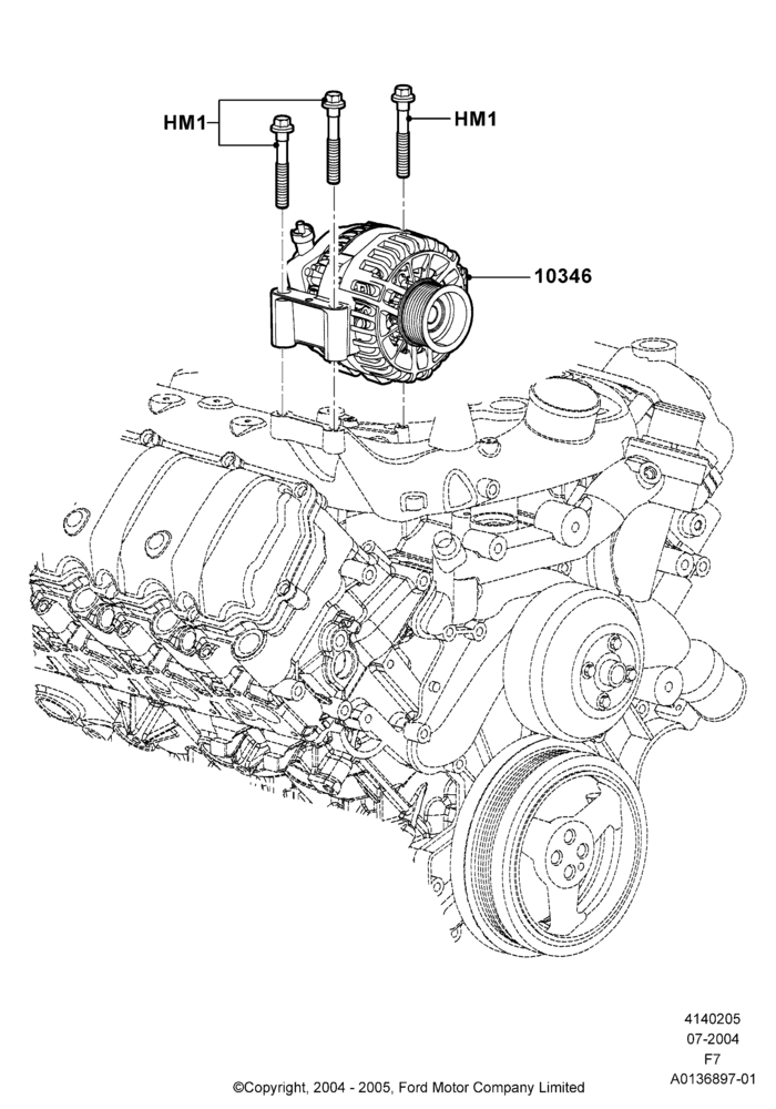 Схема Генератор и крепление, 6.0L OHV Diesel V8, Extra Heavy Duty Alternator, Heavy Duty Alternator; 19.07.2004–18.12.2006
