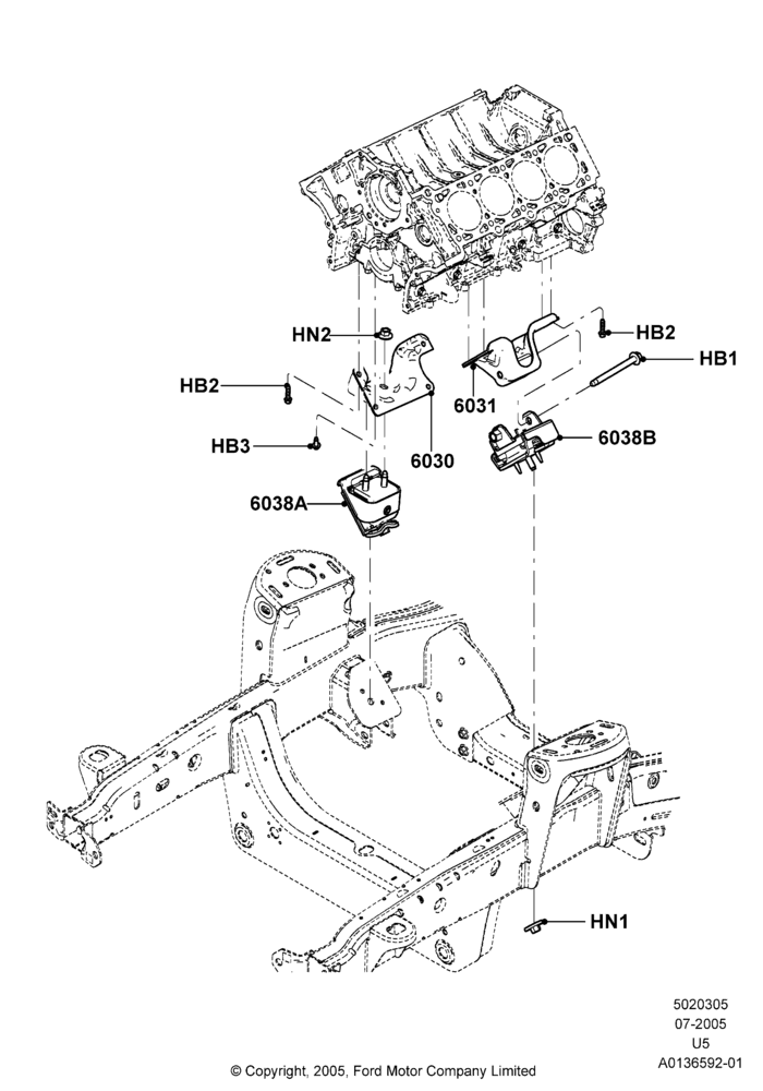 Схема Опоры двигателя, 4.6L 3V V8; 19.07.2005–16.12.2010