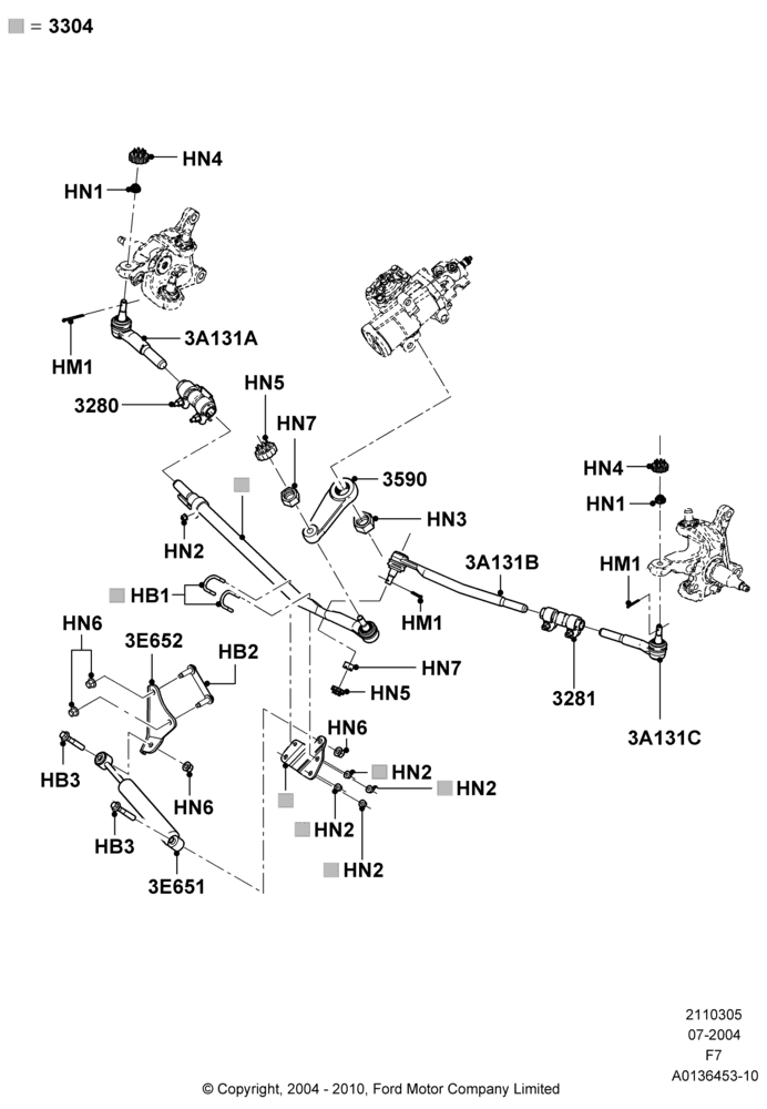 Схема Steering Linkage, Ford 250 Series, Ford 350 Series, LHD RWD; 19.07.2004–18.12.2006
