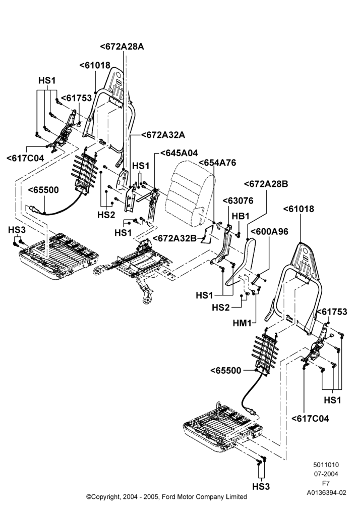 Схема Спинка переднего сиденья, Less Fr Seat Integrated Restraints, With 40/20/40 Split Bench Frnt Seat; 19.07.2004–16.05.2005