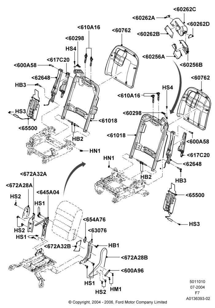 Схема Спинка переднего сиденья, With 40/20/40 Split Bench Frnt Seat, With Fr Seat Integrated Restraints; 19.07.2004–18.12.2006