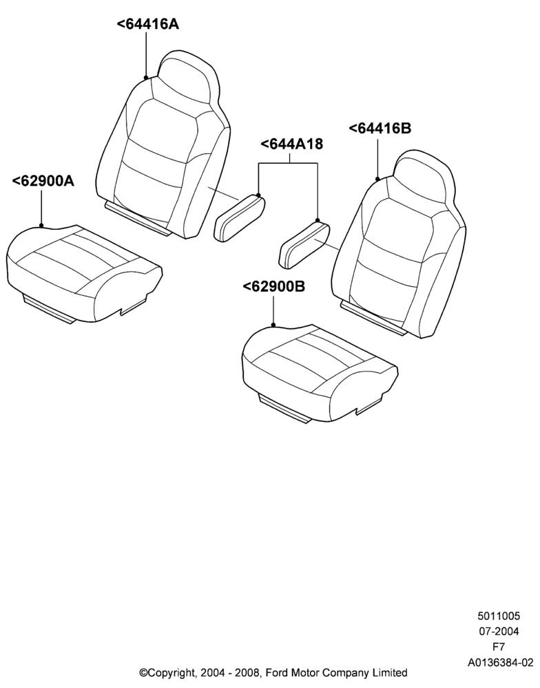 Схема Обивка передних сидений, With Active Front Seat Belts, With Captain Chair Front Seats; 19.07.2004–18.12.2006