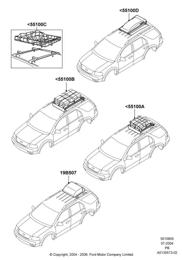 Схема Багажники на крышу, Accessory, For Load Warrior Basket, Basket Extension And Luggage/Cargo Basket, Framed And Soft Luggage Carrier, For 'SportRack' Luggage Box; 12.07.2004–18.06.2005