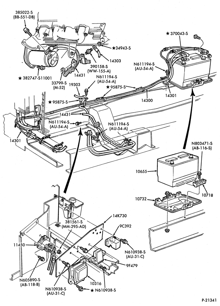 Схема BATTERY CARRIERS AND WIRING-Duty) & U150-8 cyl. 460 (7.5L) E.F.I. -