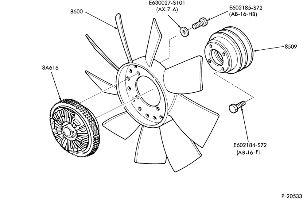 Схема Радиатор, GRILL AND COOLING-COOLING SYSTEM- 6 cyl. 177 (2.9L)-Fan