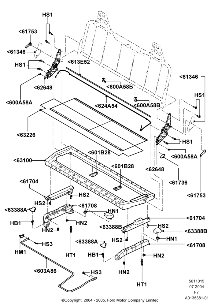Схема Основание переднего сиденья, Bench Type Front Seat; 19.07.2004–18.12.2006