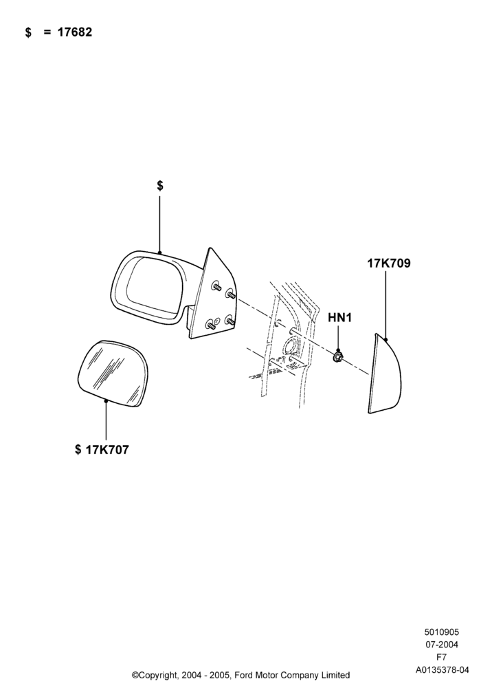 Схема Наружные зеркала заднего вида, Dual Sail Mtd Hand Set Mirrors; 19.07.2004–18.12.2006