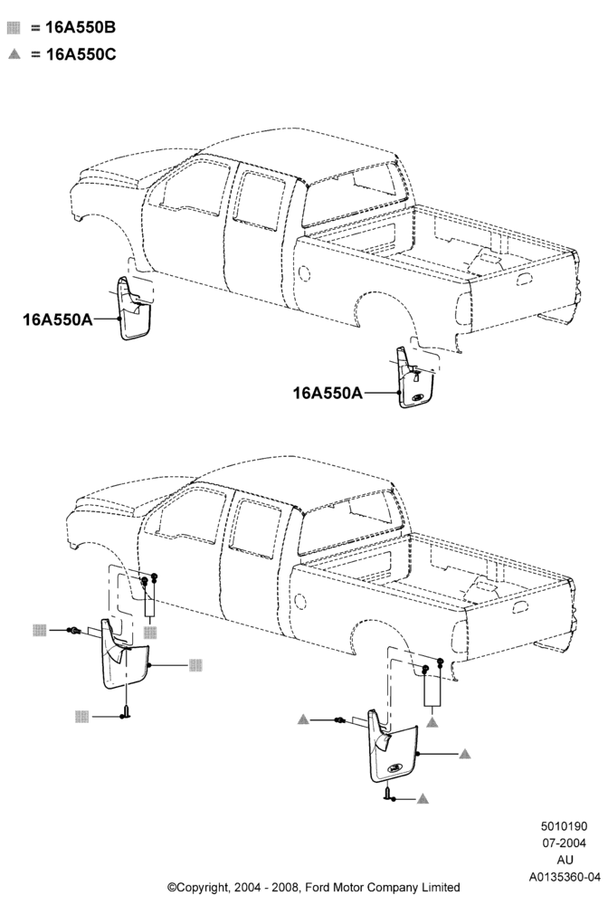 Схема Брызговики, Ford 250 Series, Ford 350 Series, Accessory; 19.07.2004–18.12.2006