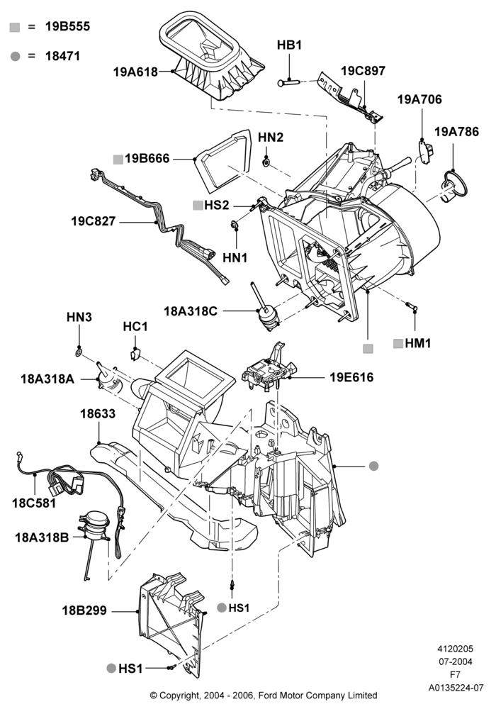 Схема Климат — наружные компоненты, Manual Air Conditioning; 19.07.2004–18.12.2006