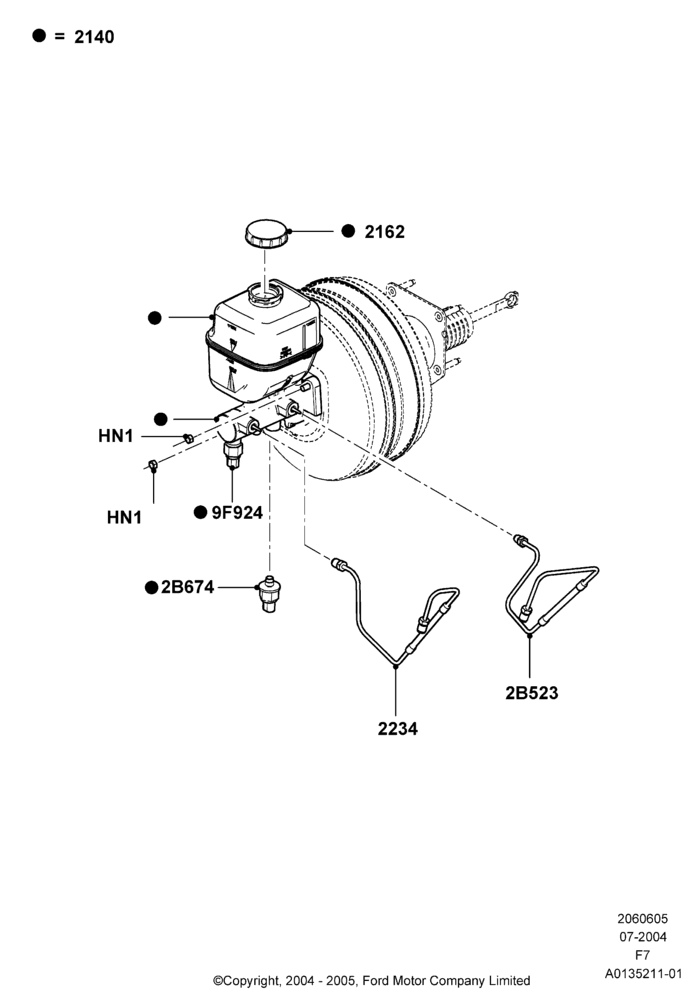 Схема Главный тормозной цилиндр, Power 4-Wheel Disc Vacuum Boost; 19.07.2004–18.12.2006