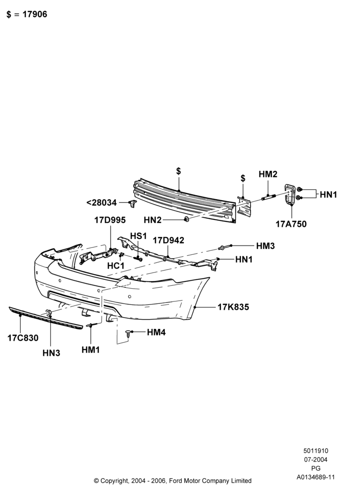 Схема Задний бампер, Mercury Division Derivative; 12.07.2004–30.04.2007