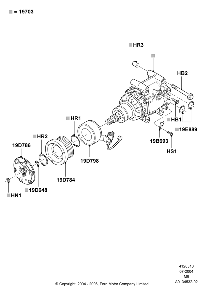 Схема Конденсатор и компрессор кондиционера, Compressor Assy; 26.07.2004–01.05.2006