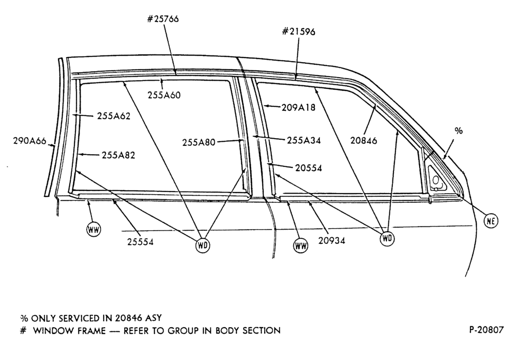 Схема LINCOLN CONTINENTAL -- WINDOW FRAME, DOOR BELT AND QUARTER LOCK PILLAR MOULDINGS