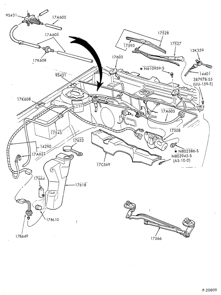 Схема SPEEDOMETER, BUMPERS, MIRRORS AND WIPERS-Windshield - wiper and washer
