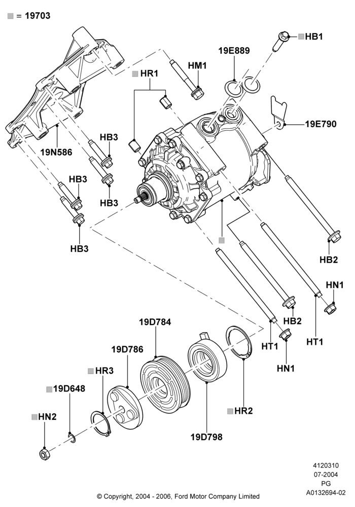 Схема Конденсатор и компрессор кондиционера, Compressor Assy; 12.07.2004–30.04.2007