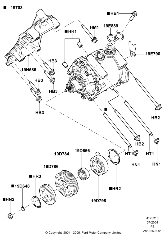 Схема Конденсатор и компрессор кондиционера, Compressor Assy; 12.07.2004–04.03.2005