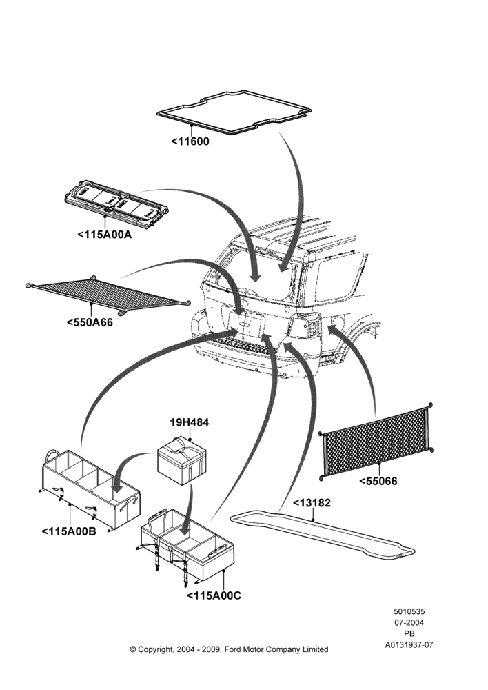 Схема Load Compartment Trim, Accessories Installed; 12.07.2004–04.06.2007