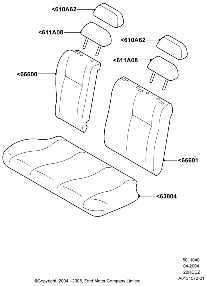 Схема Rear Seat Covers, With 2 Way Adjustable Rear Headrest; 05.04.2004–27.08.2007
