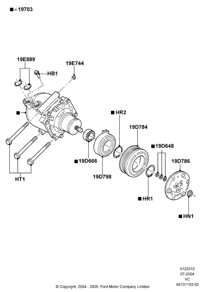 Схема Конденсатор и компрессор кондиционера, Compressor Assy; 14.07.2003–25.07.2005