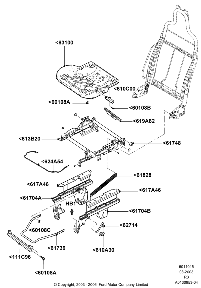 Схема Основание переднего сиденья, Sports Front Seat, 40/40 Seat; 04.08.2003–01.05.2006